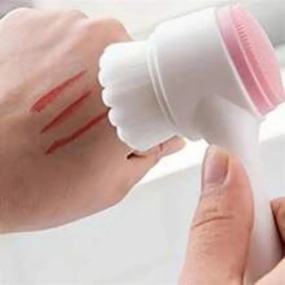 Blue and pink easy-clean nylon pet paw brush for dogs and cats on a white background.