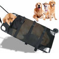 Large black aluminium alloy pet stretcher for dogs, showing handles and head support area.