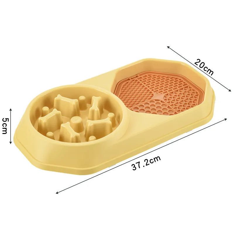 Blue slow feeder dog bowl with maze pattern for anti-gulping feeding