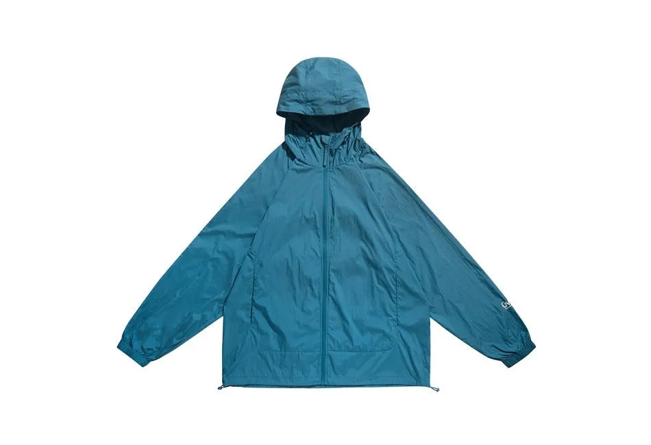 Men's sports hooded thin coat in chemical fibre blend with straight hem and slit pocket