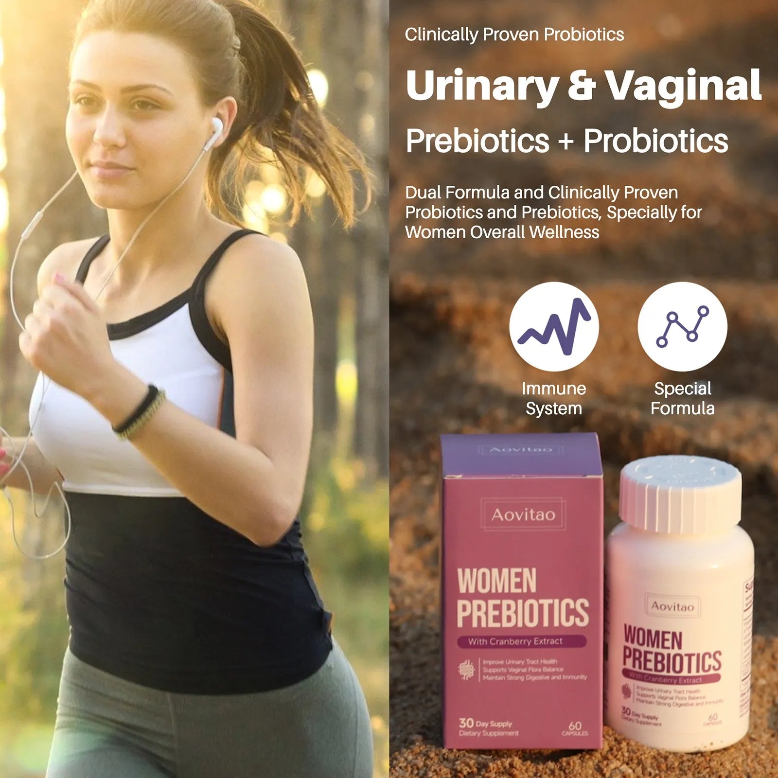 AOVITAO women's probiotic 60 billion CFU pH balance capsules bottle