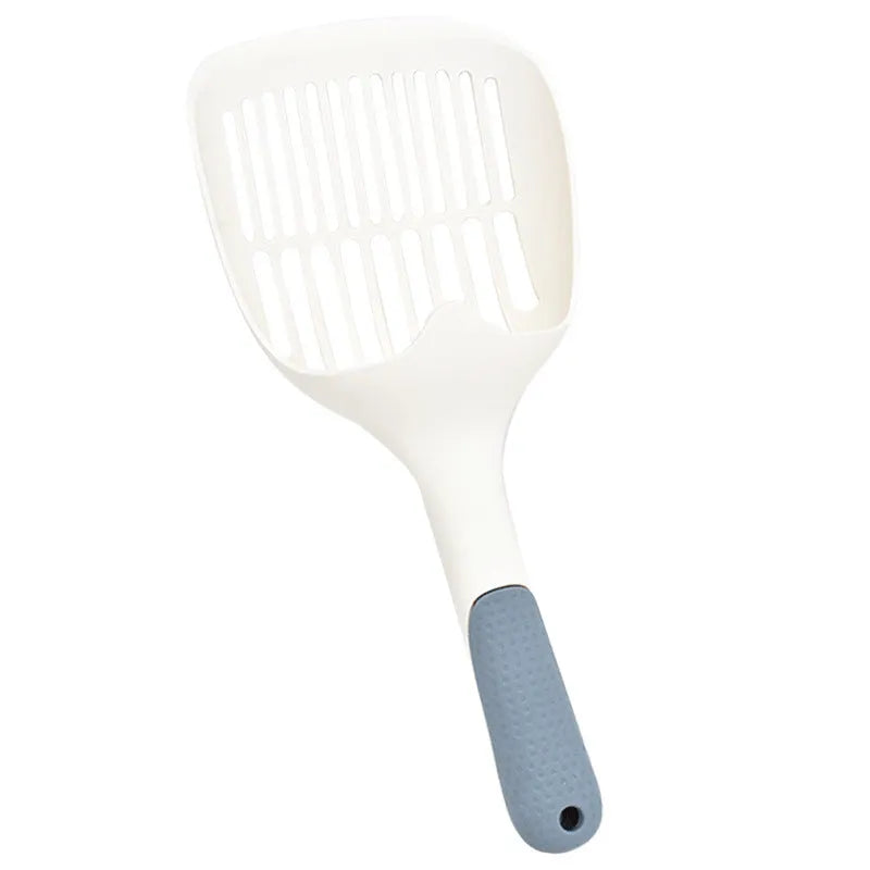 Large stainless steel cat litter shovel with mesh design and comfortable handle for pet cleaning