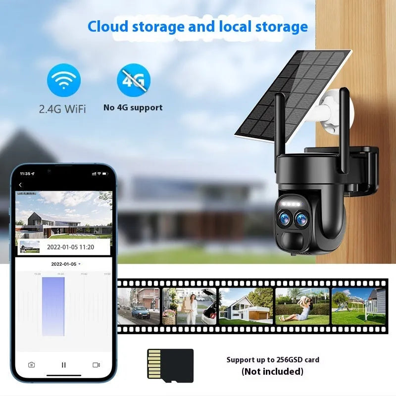 Solar-powered 8x zoom surveillance camera with full colour night vision for outdoor security