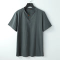 Women's loose fit linen V-neck short sleeve top in apricot colour