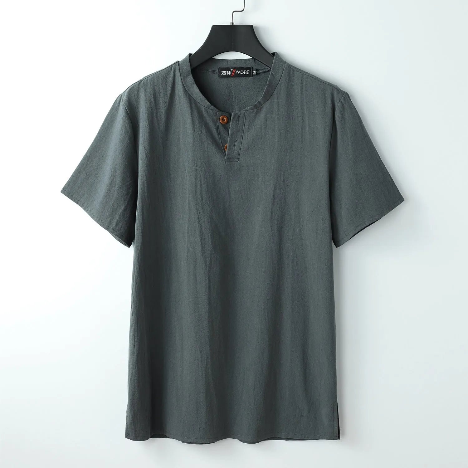Women's loose fit linen V-neck short sleeve top in apricot colour