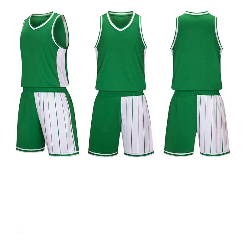 Men's basketball sportswear set with quick-dry top and shorts in blue, available in multiple sizes.
