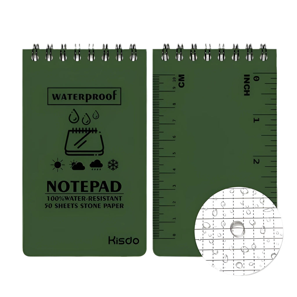 Waterproof spiral-bound office notepad showing stone paper pages and PP cover in camouflage pattern colour