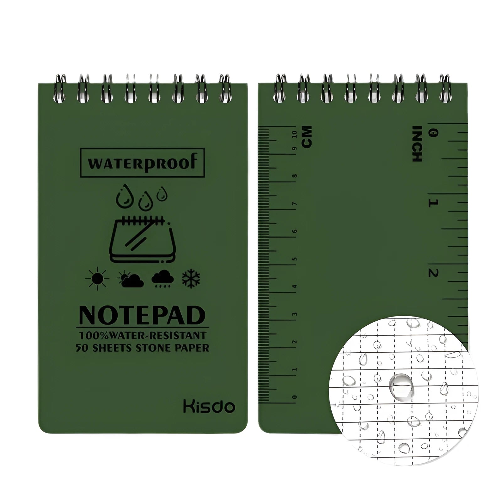 Waterproof spiral-bound office notepad showing stone paper pages and PP cover in camouflage pattern colour