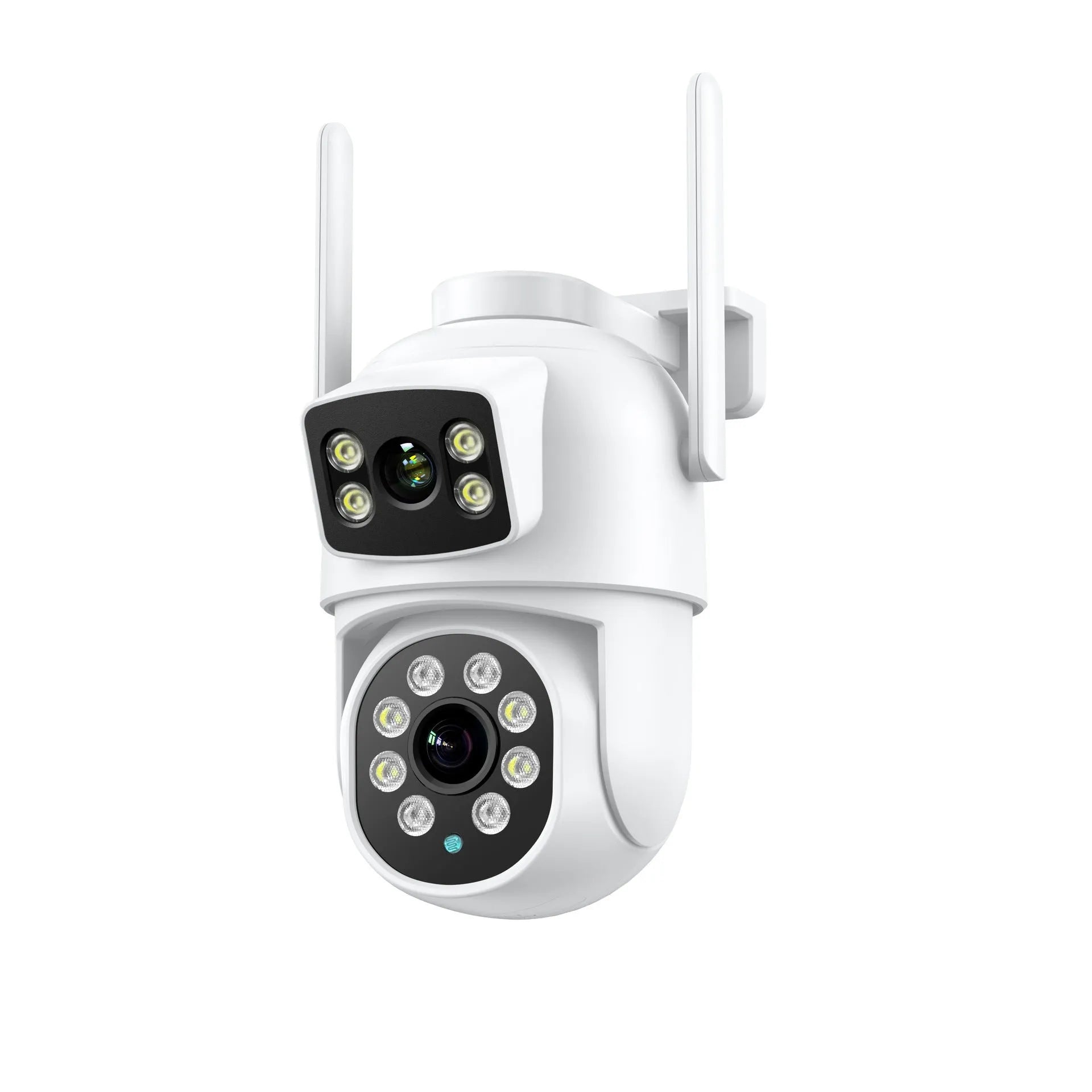 White icsee 600W outdoor night vision wireless surveillance camera with gun ball linkage and dual-screen display
