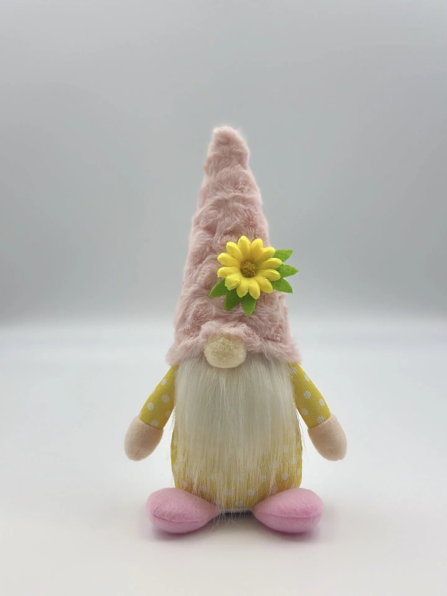 Faceless Rudolf cloth doll ornament in yellow hooded style for spring window decoration