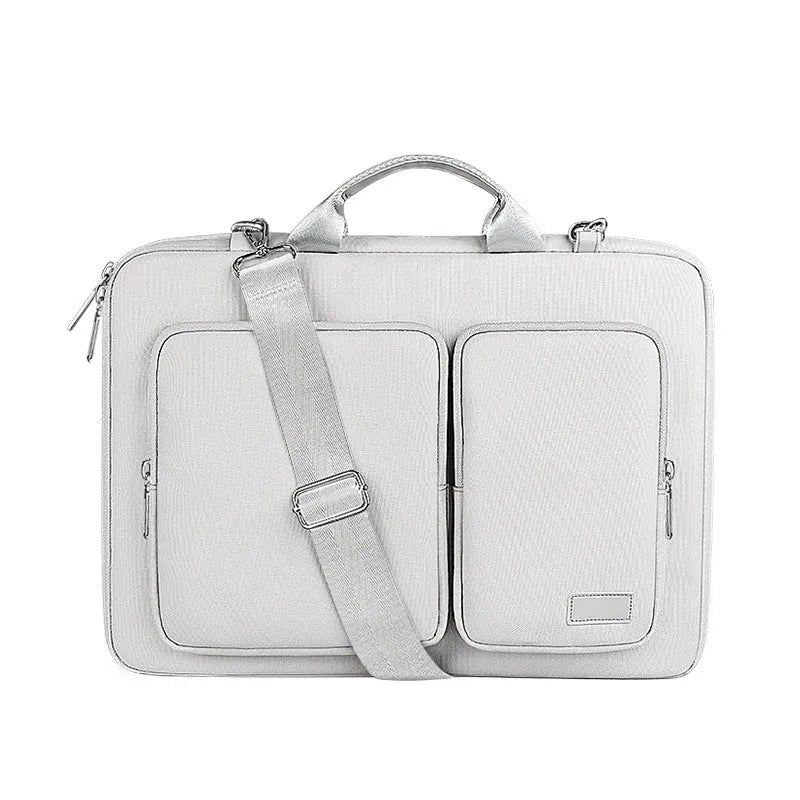 Shock proof shoulder laptop bag in black with retractable handle and polyester shell