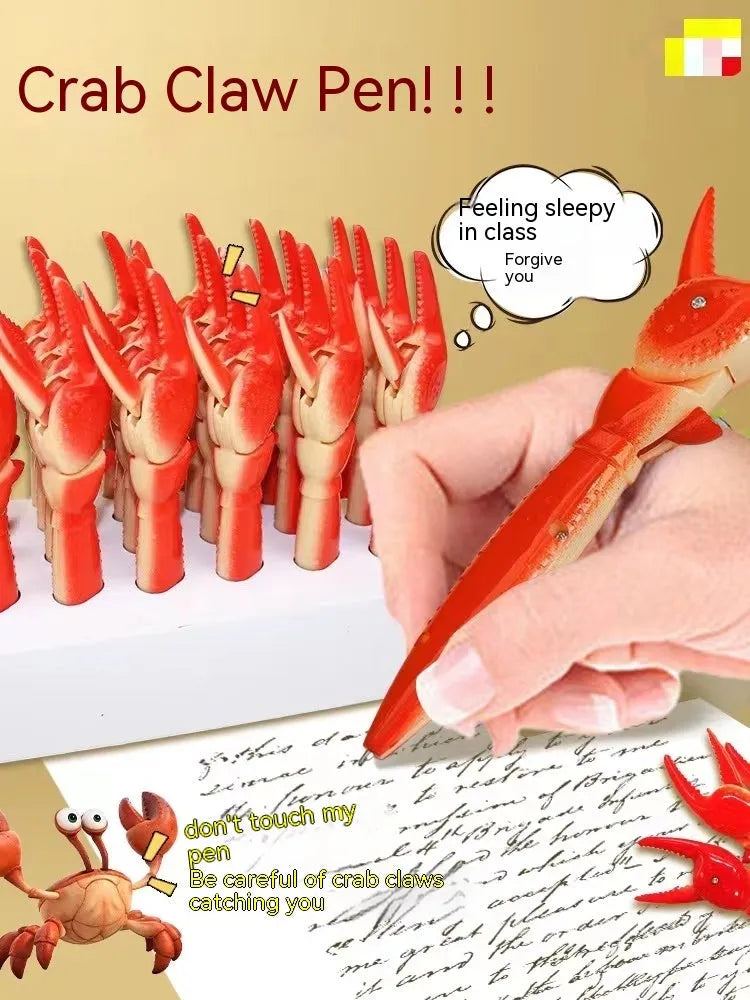 Crab-themed ballpoint pen with interactive pressing can clip mechanism
