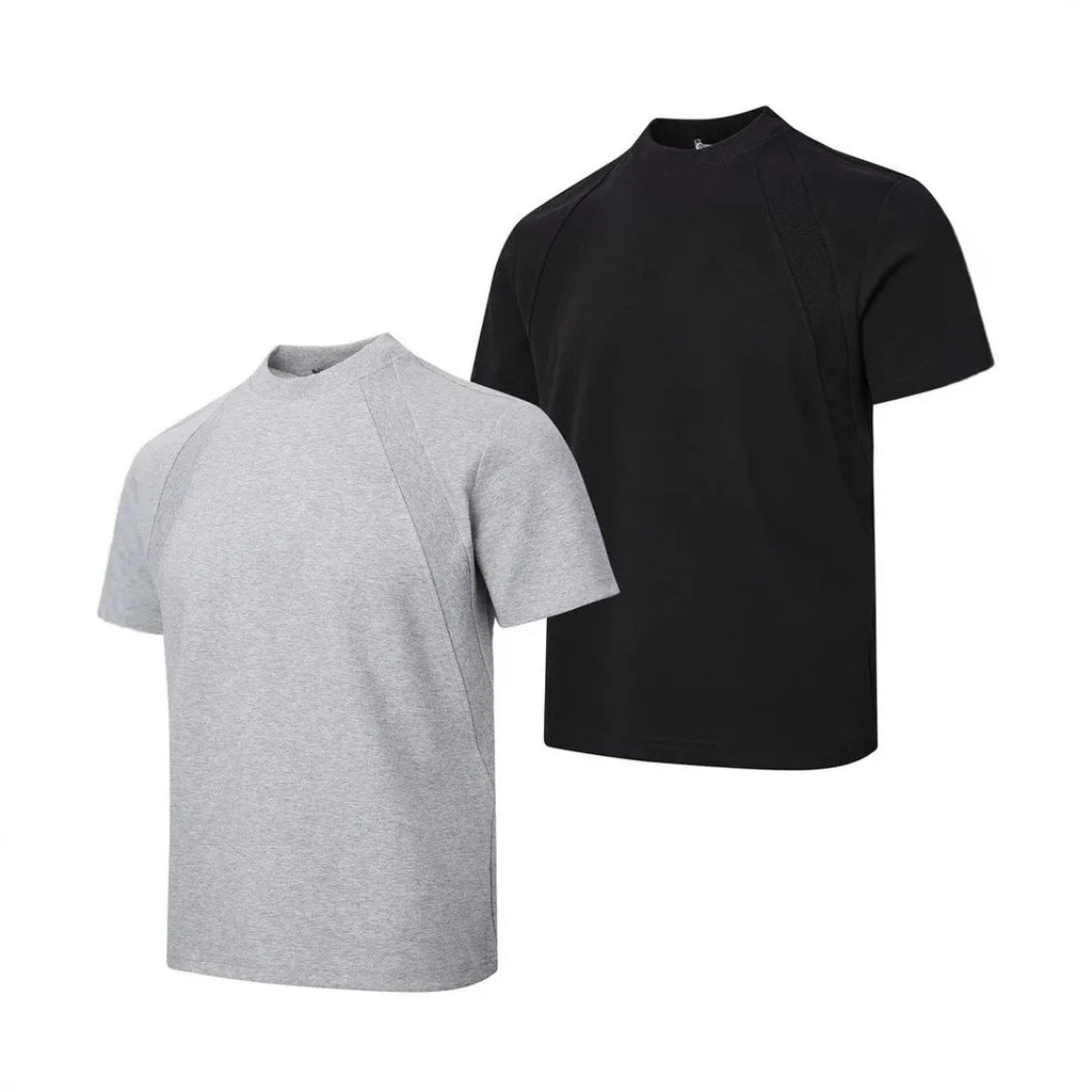 Air layer stitching short sleeve loose top in black on a hanger