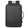 Men's large capacity waterproof backpack in black with curved shoulder straps