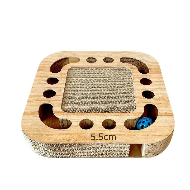 Corrugated paper cat scratching board with removable ball toy in multiple style options