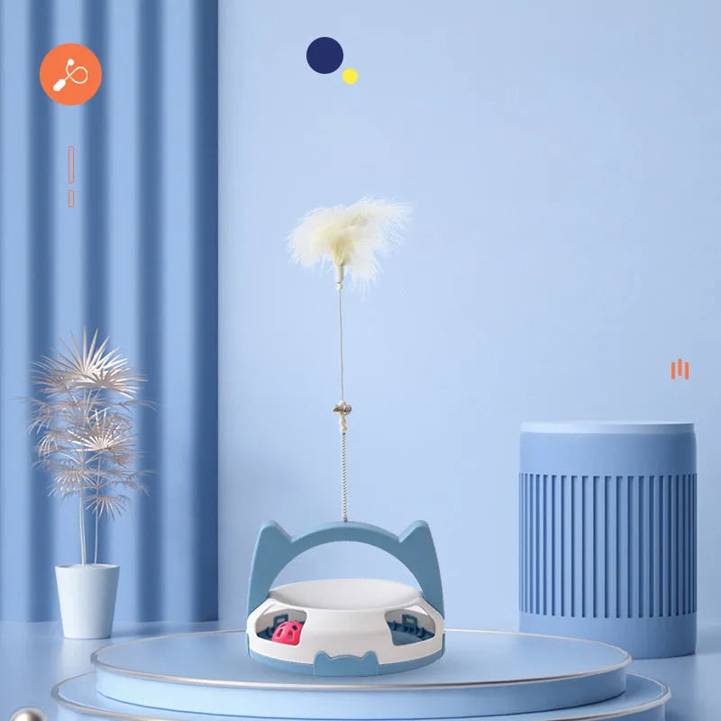 Cat stick toy with spinning ball and feather attachments in multiple colour options