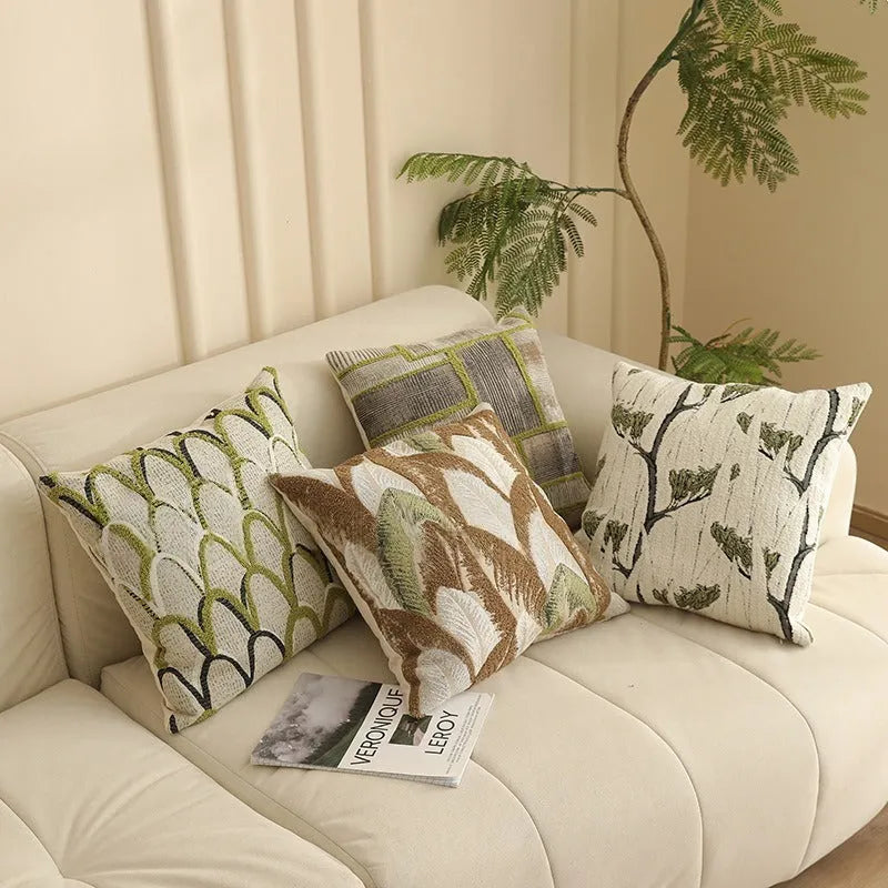 Square jacquard woven cushion cover with detailed botanical floral pattern in one of eight available colour options.