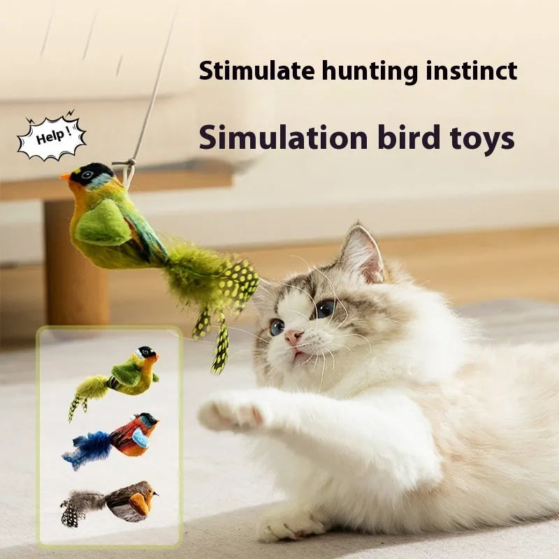 Electric sound simulation bird cat toy in green warbler colour with polyester fibre body