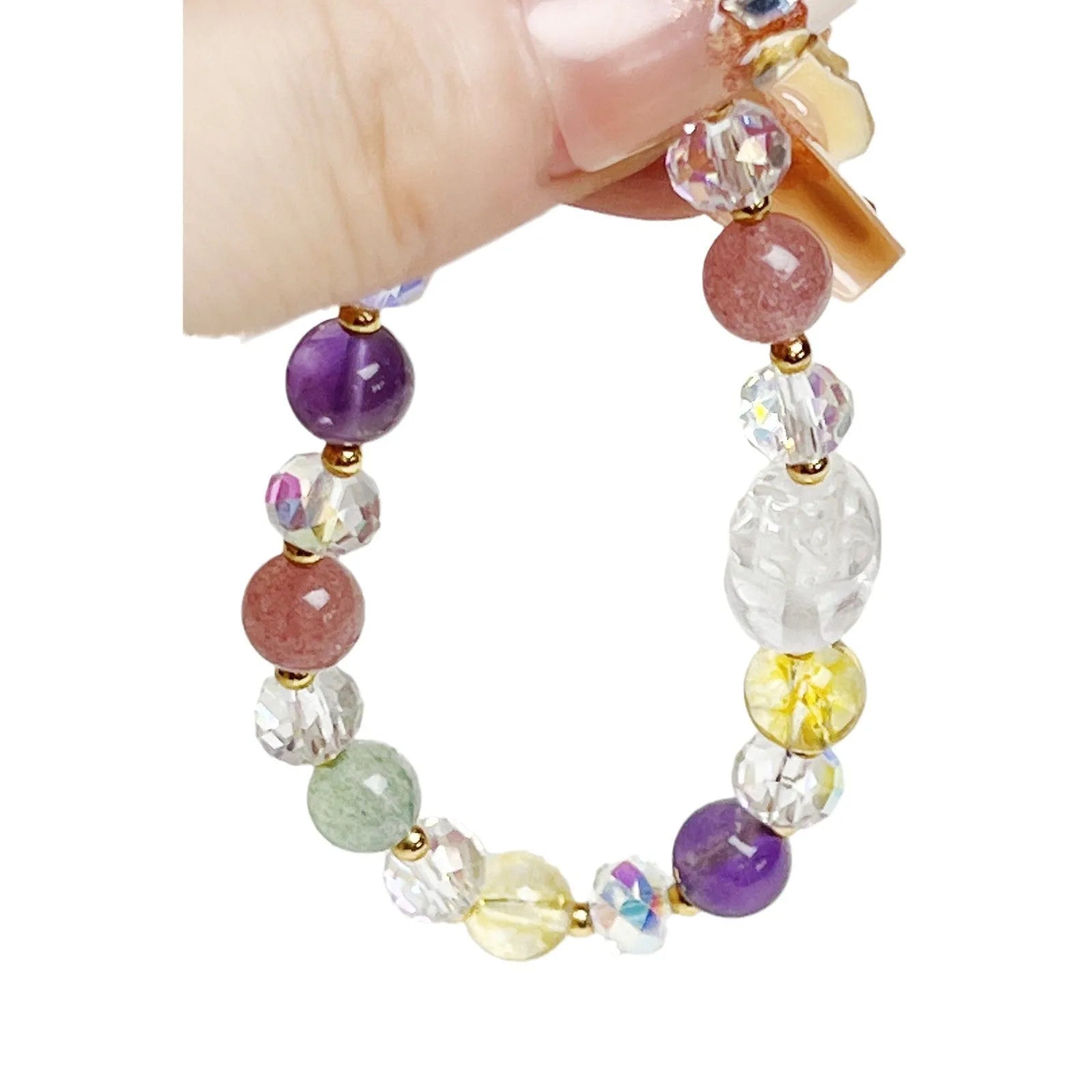 Colourful crystal bracelet with Phoenix Nine Tail Fox charm and manual beadwork