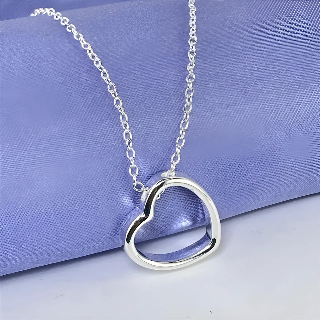 Silver heart pendant necklace for women pure copper plated thick silver 45.5cm chain