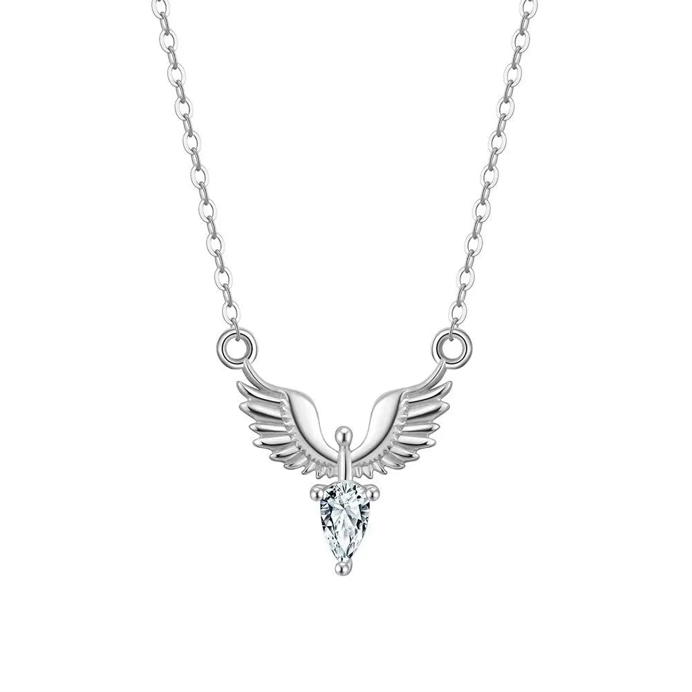 Close-up of a women's silver necklace with an eagle pendant on an adjustable O-ring chain.