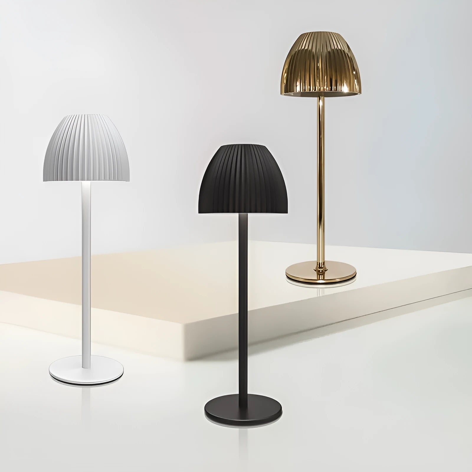 Ins pattern dimming night light with thin round base in black colour showing touch control surface