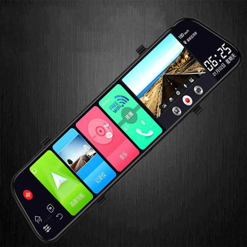 12-inch rearview mirror tachograph with touch screen and dual camera lenses
