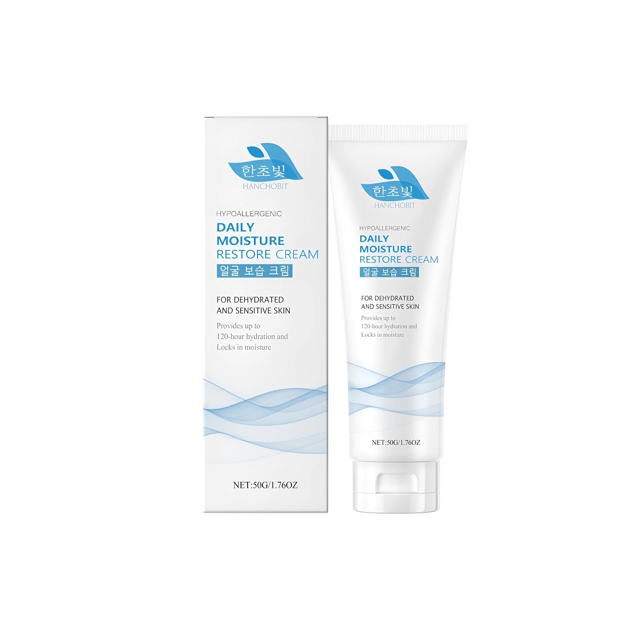 50g container of facial moisturising cream with hyaluronic acid and ceramide NP.