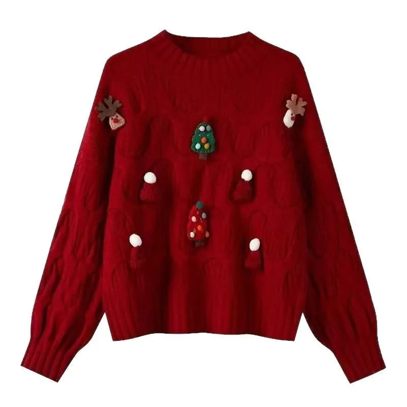 Western style loose slimming sweater top long sleeve pullover in white