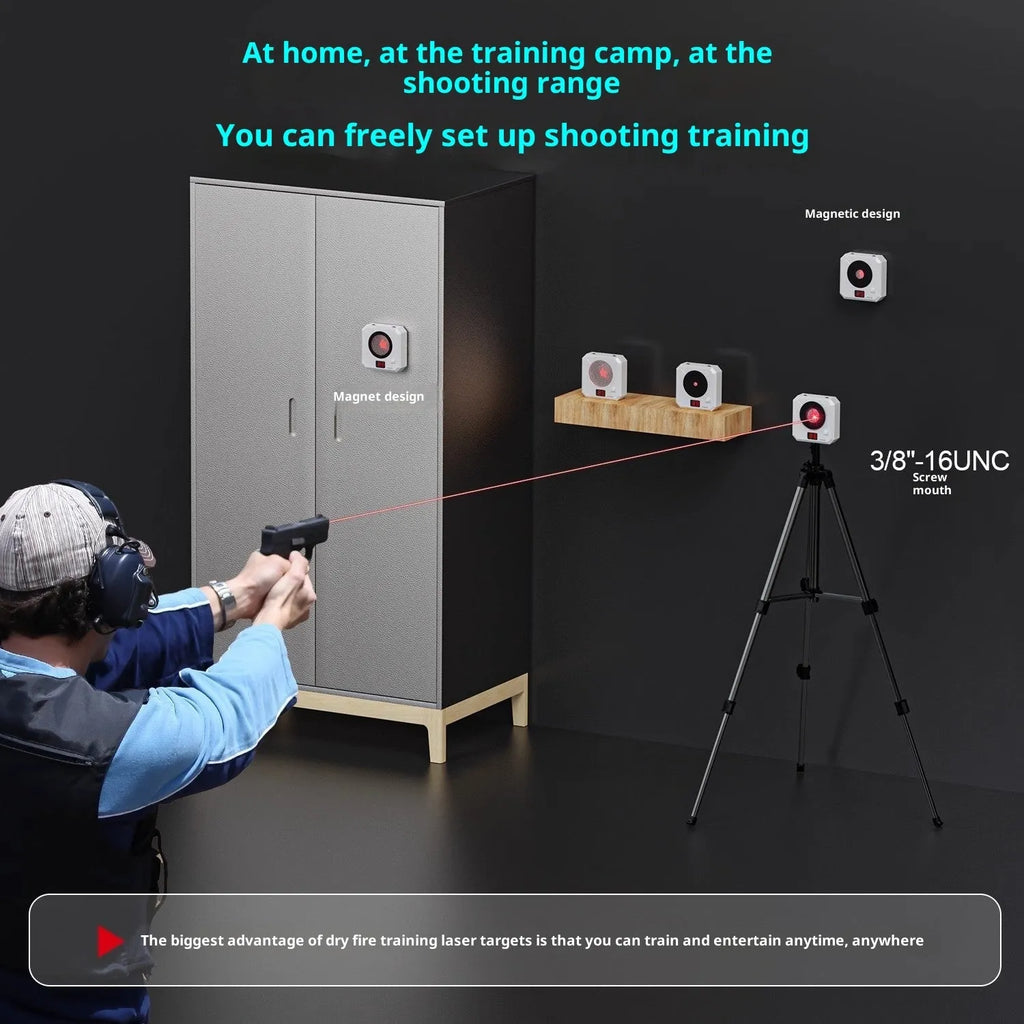 Rechargeable infrared laser dry fire target with replaceable rings, magnetic plate, and Type-C charging line
