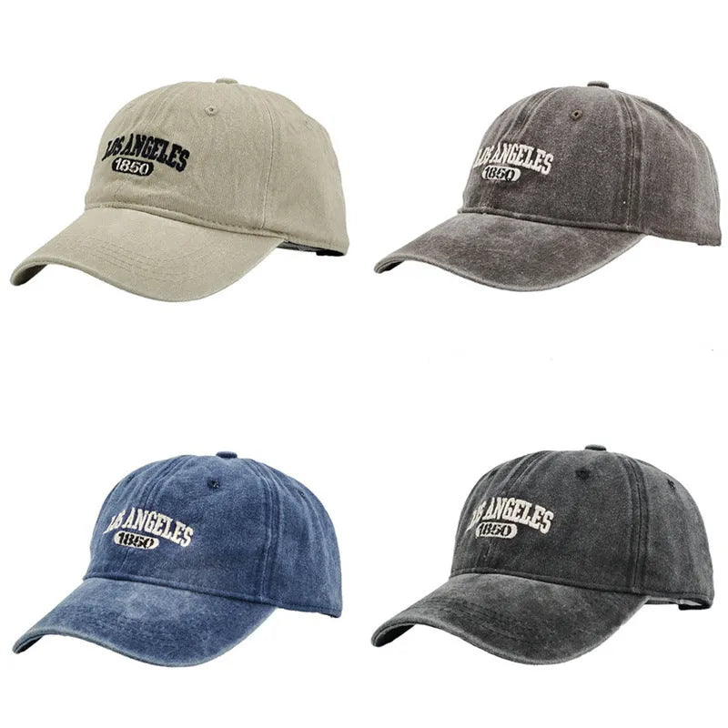 Adult personalised peaked cap with embroidered vintage letters, shown in beige colour.