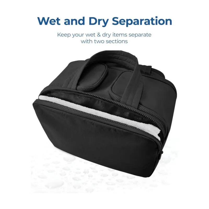 Large open travel toiletry bag in lightweight polyester, shown in a selection of colours.