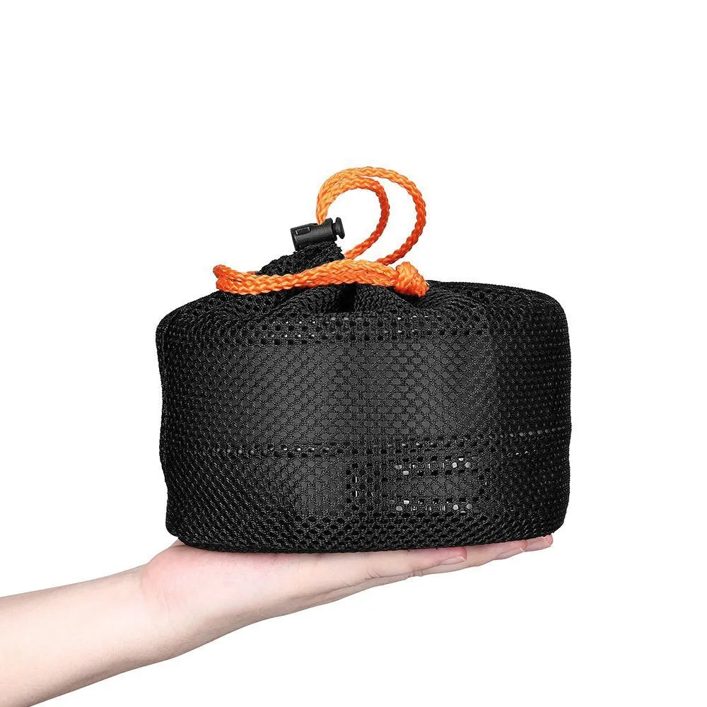 Hard aluminium camping mess kit with teapot, frying pan, boiling pot and cutlery in black colour