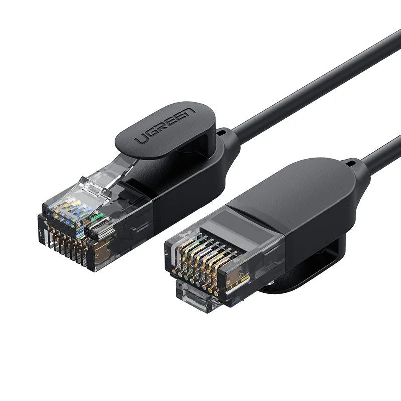 Black plastic home network cable for high-speed broadband router and computer connection
