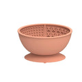 Cyan silicone dog slow feeder bowl with suction cup base and textured licking mat surface