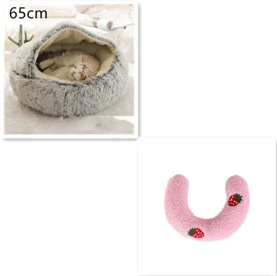 2 in 1 round plush pet bed with PP cotton filling for dogs and cats, available in brown, 65cm size