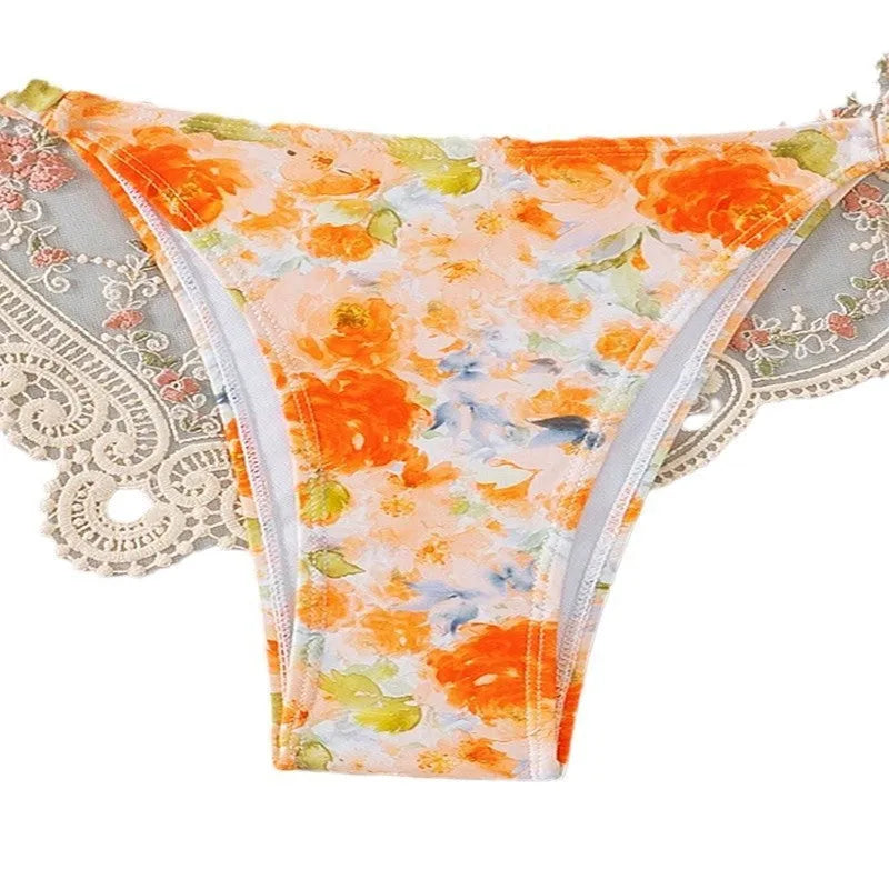 Printed flower pattern polyester bikini swimsuit for women in multi-colour, available in sizes S to XL