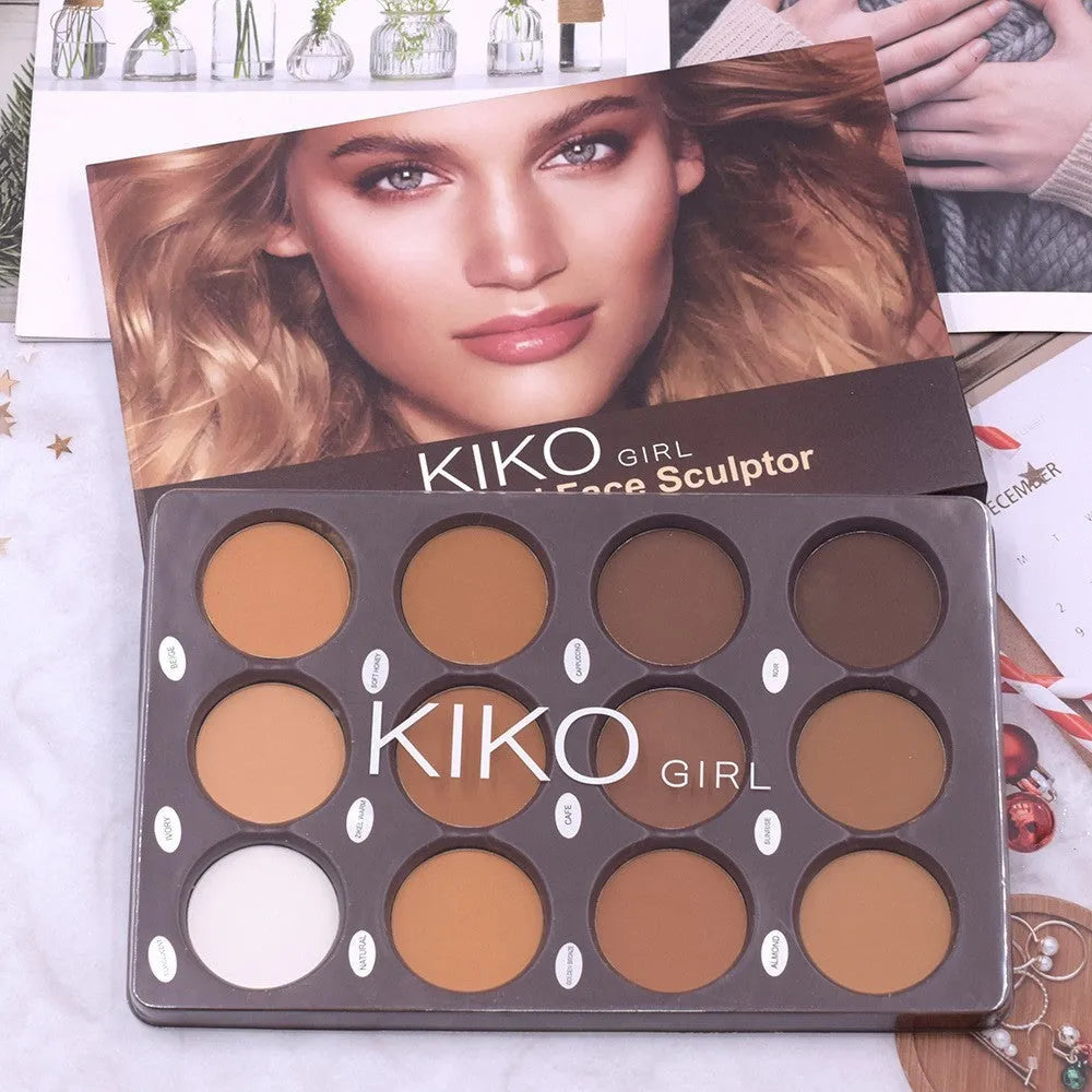 12 colour makeup repair plate with natural shades for contouring and universal skin types