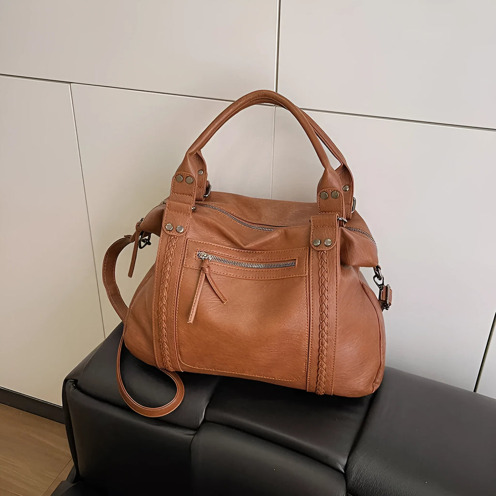 Women's retro trend crossbody bag in PU, black, with single shoulder strap and main compartment