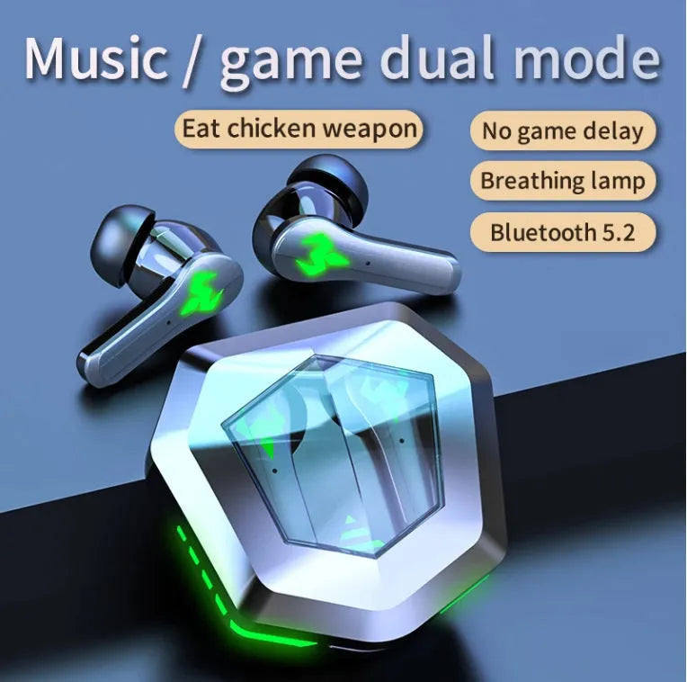 Black N35 wireless in-ear gaming Bluetooth headset with private mold earbuds.