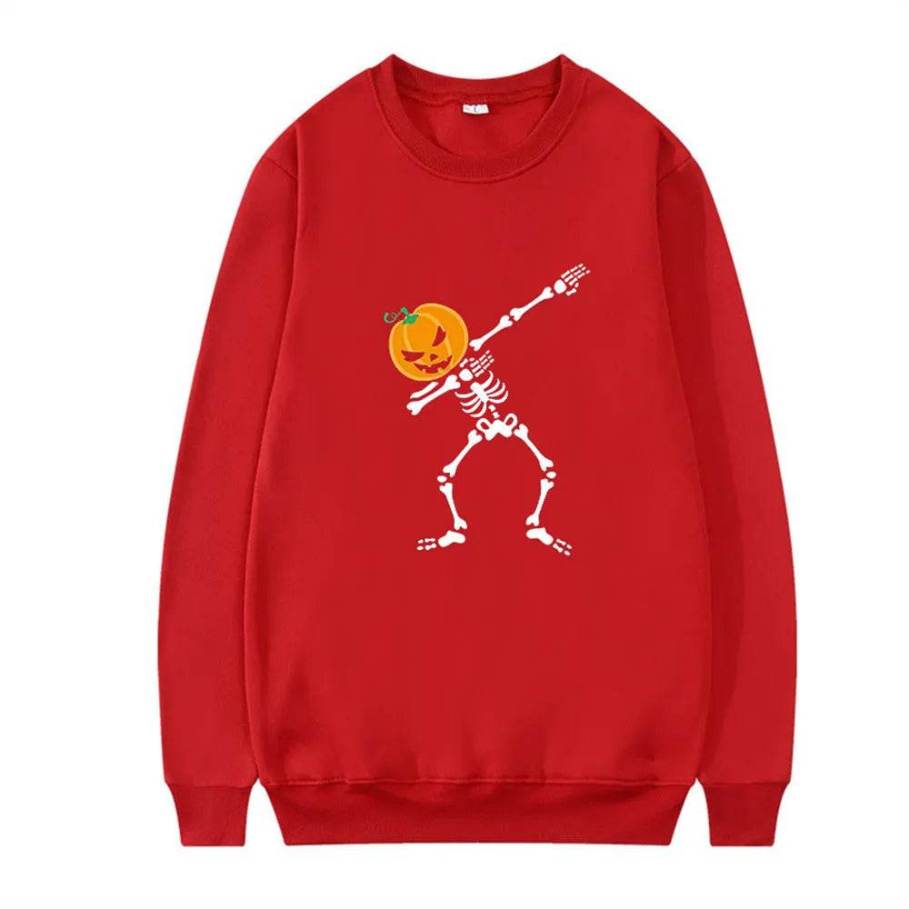 Women's cotton crew neck long sleeve printed top in black, red, yellow, white, or orange red.