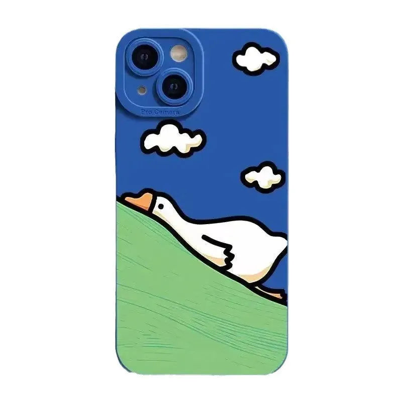 Black silicone iPhone case with a carved cartoon duck design on the back