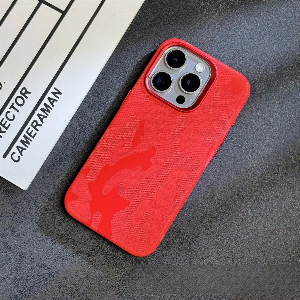 Camouflage imitation leather magnetic phone case for iPhone with shockproof and drop-resistant design