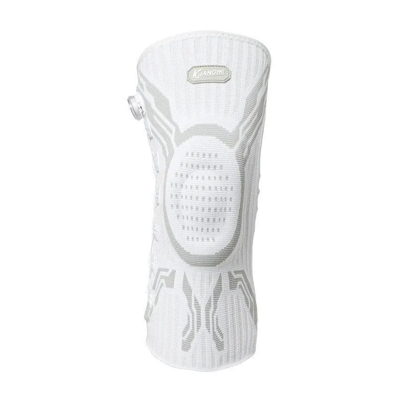Grey and white adult sports knee pad for left or right foot, sizes M L XL available.