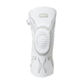 Grey and white adult sports knee pad for left or right foot, sizes M L XL available.