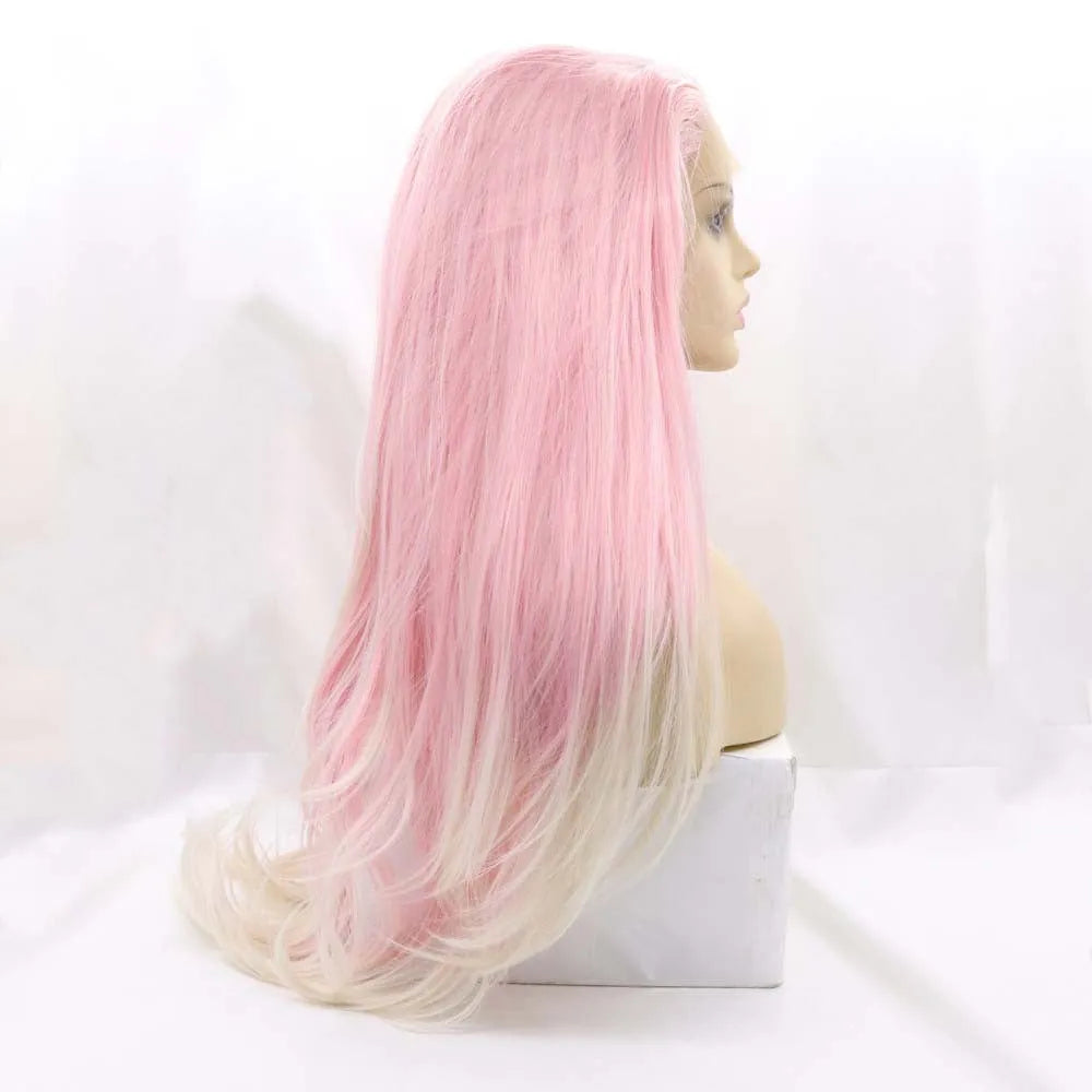 Pink gradient big wave fluffy fashion wig with voluminous texture
