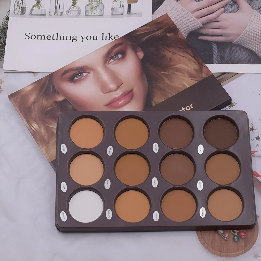 12 colour makeup repair plate with natural shades for contouring and universal skin types