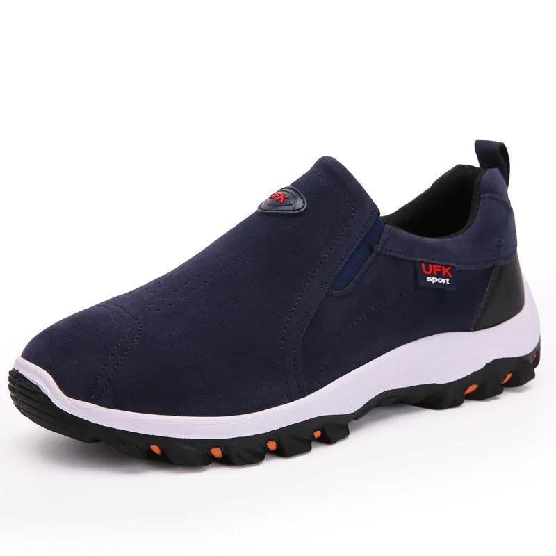 Frosted men's canvas mountaineering shoes with TPR sole and flat heel in black ZUODI label