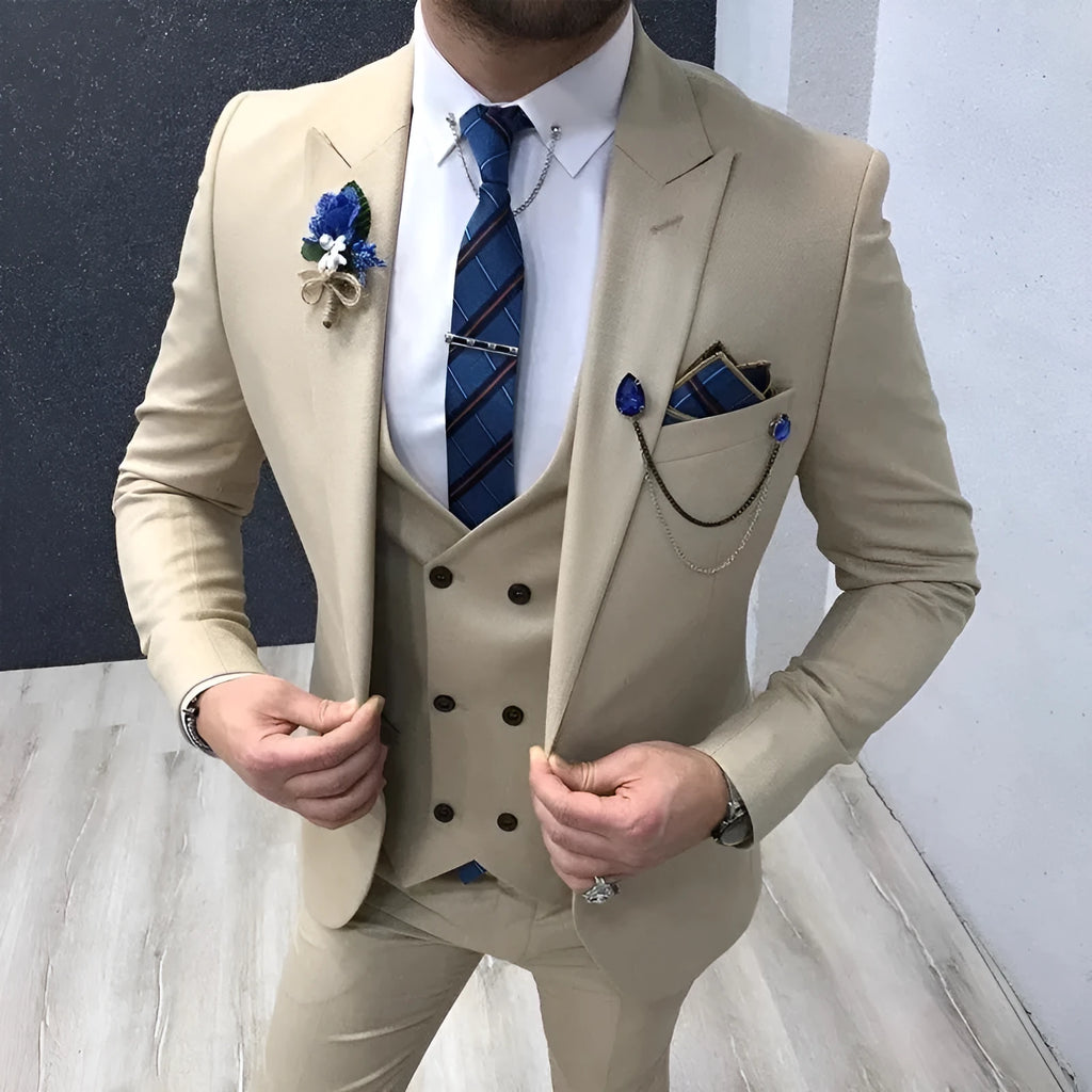 Men's three-piece groom best man suit set in business formal style, nylon construction, available in multiple colours and sizes XS to 5XL