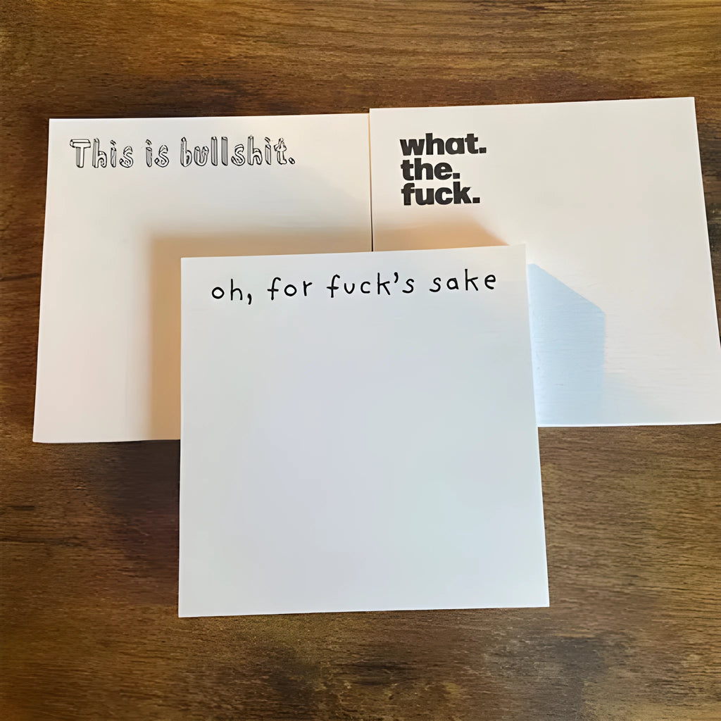 Square sticky notes, 75mm size, with adhesive backing and assorted cover designs.